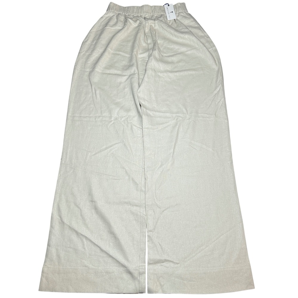 NEW American Tall Wide Leg Pants Womens Medium Tall Linen Blend Oatmeal Beige